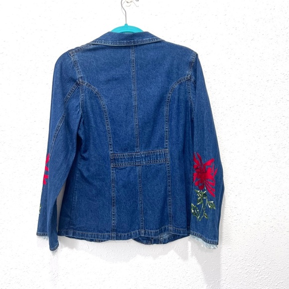 New Directions Blue Jean Jacket with Red Floral Embroidery small - Picture 4 of 7